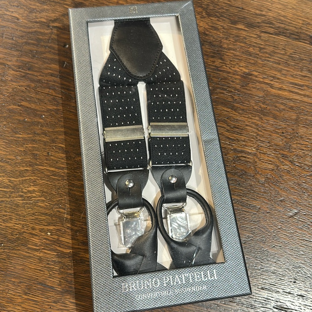 Piattelli Classic Black with white polka dots  Suspenders with Silver Accents